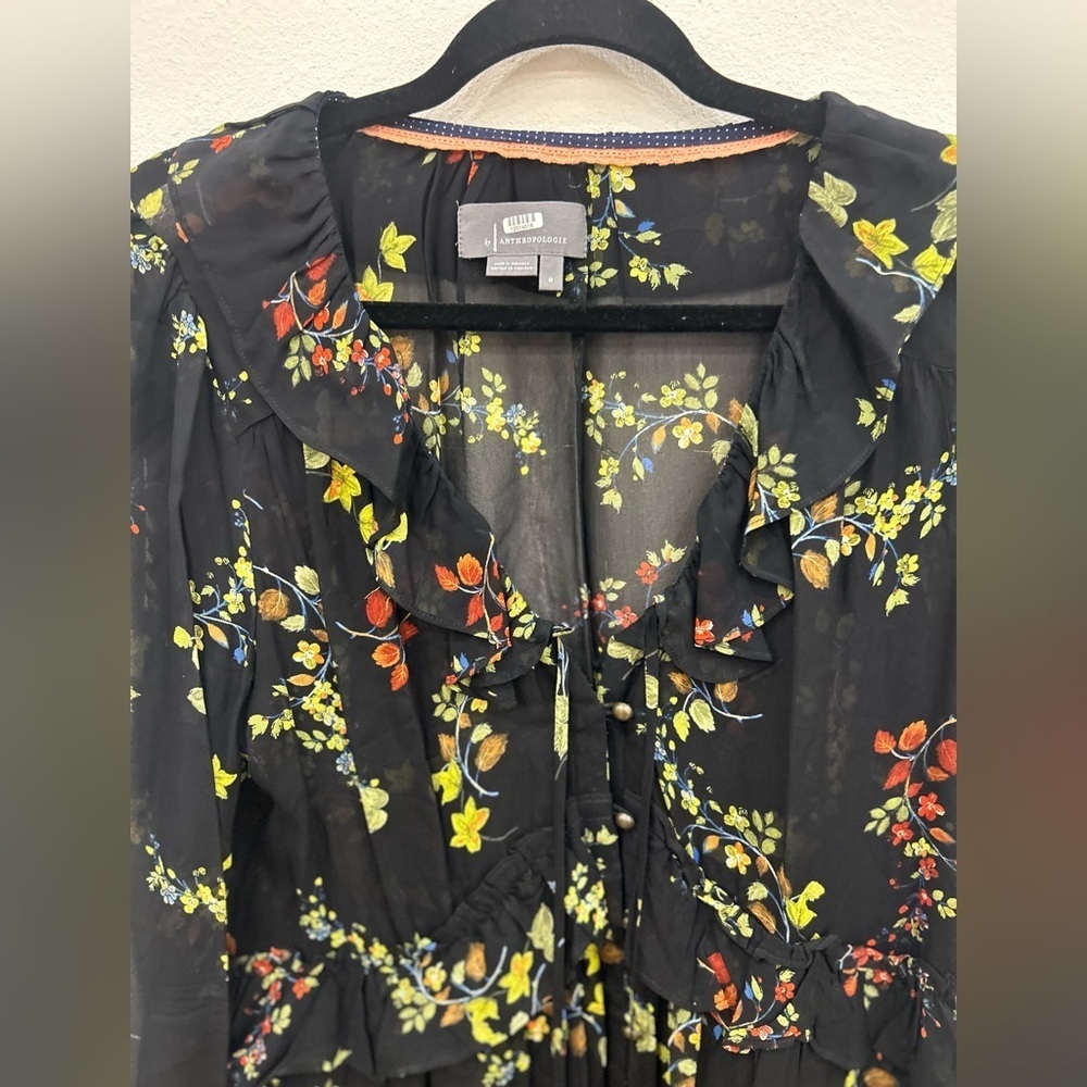 Anthropologie Jamison Black Floral Sheer Tunic Whimsigoth feminine romantic boho - Picture 4 of 6